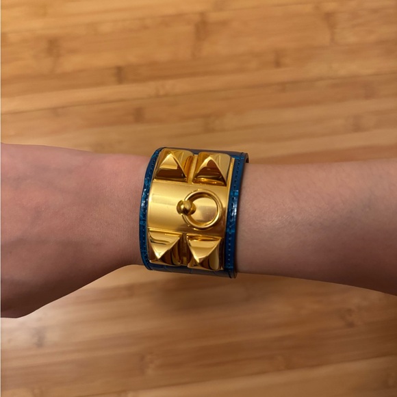 Hermès Shiny Alligator Collier De Chien CDC Bracelet Bleu Izmir - Picture 8 of 9